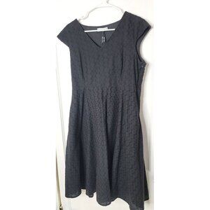 Frock Shop Womens XL Knit A-Line Dress Cotton Black Floral Pattern Zip-Up Sleeve